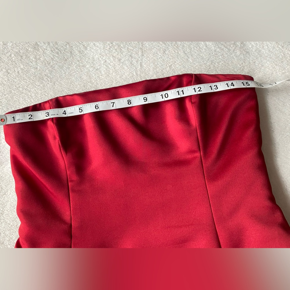 Nicole Miller Strapless Red Satin Evening Gown Crimson Formal Maxi Dress - Picture 11 of 15